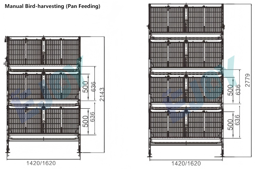 manual pan feeding broiler cage